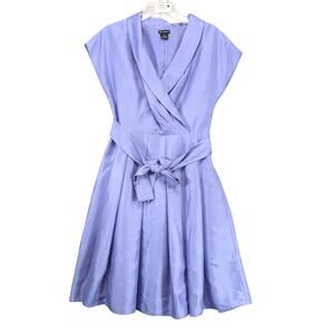 New Directions Lavender Fit & Flare Wrap Dress Sz 10 Textured Satin Pleated Belt